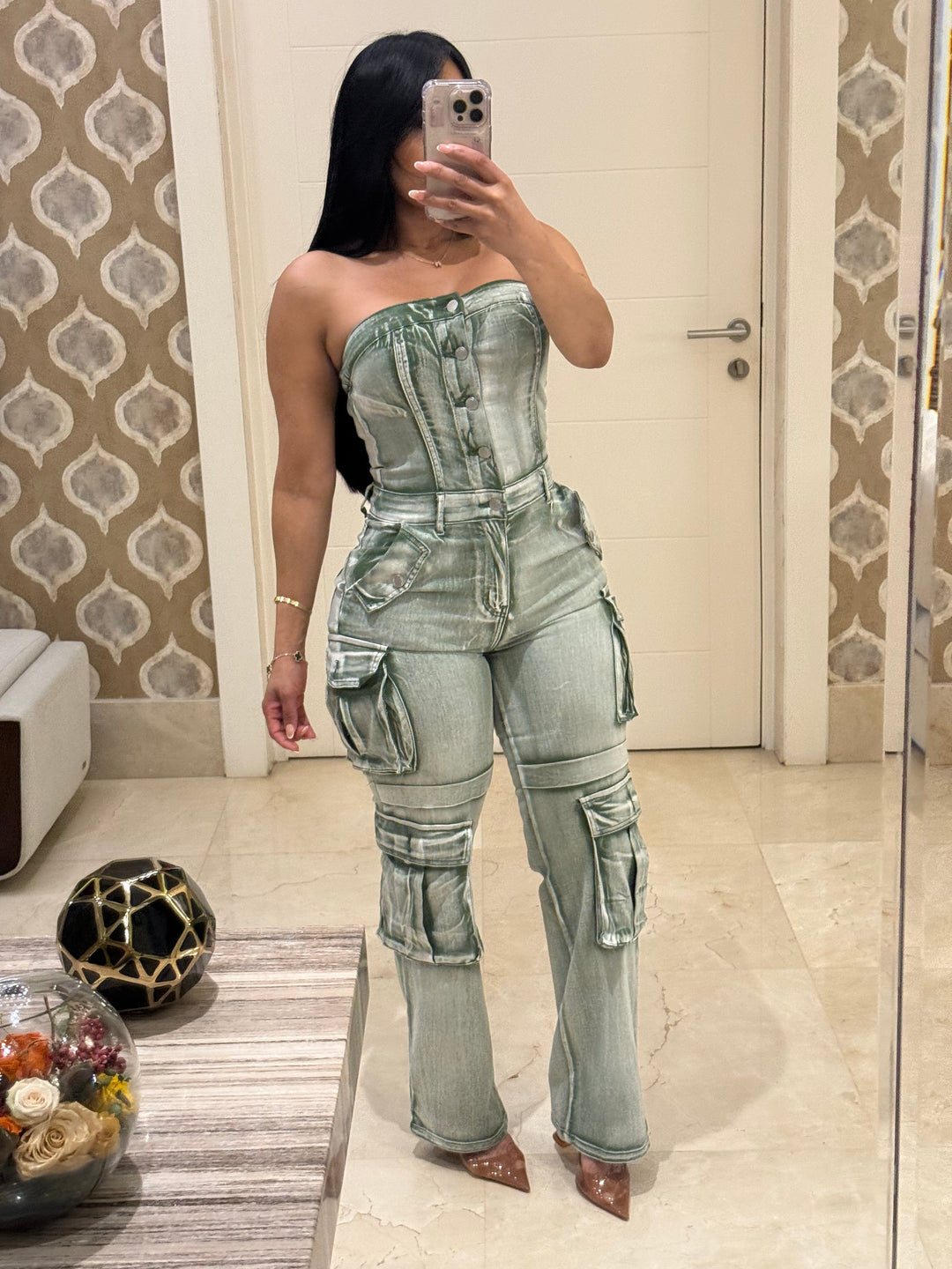 Pine Washout Denim Jumpsuit